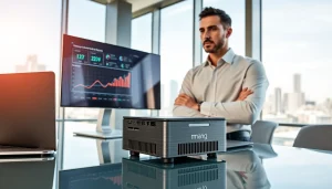 it professional with a mini computer in a modern office setting